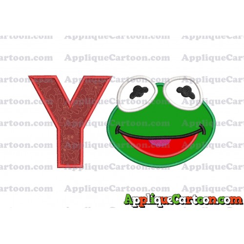 Kermit Muppet Baby Head 02 Applique Embroidery Design With Alphabet Y
