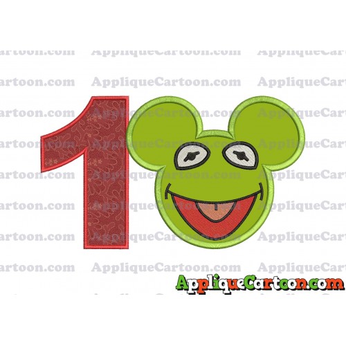 Kermit Sesame Street Ears Applique Embroidery Design Birthday Number 1