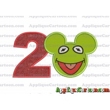 Kermit Sesame Street Ears Applique Embroidery Design Birthday Number 2