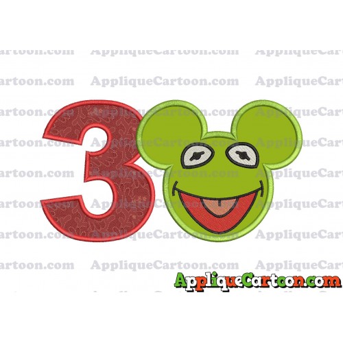 Kermit Sesame Street Ears Applique Embroidery Design Birthday Number 3