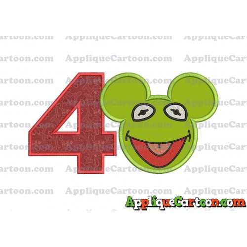 Kermit Sesame Street Ears Applique Embroidery Design Birthday Number 4