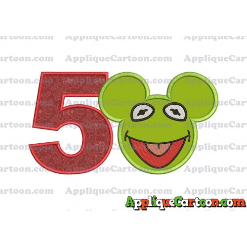 Kermit Sesame Street Ears Applique Embroidery Design Birthday Number 5