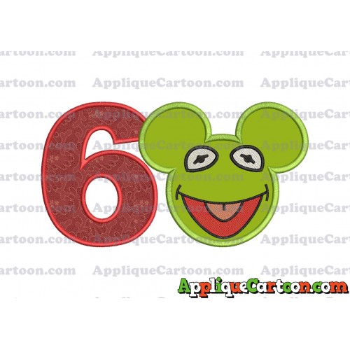 Kermit Sesame Street Ears Applique Embroidery Design Birthday Number 6