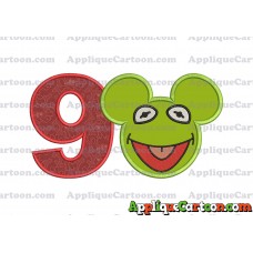 Kermit Sesame Street Ears Applique Embroidery Design Birthday Number 9