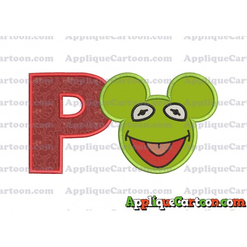 Kermit Sesame Street Ears Applique Embroidery Design With Alphabet P