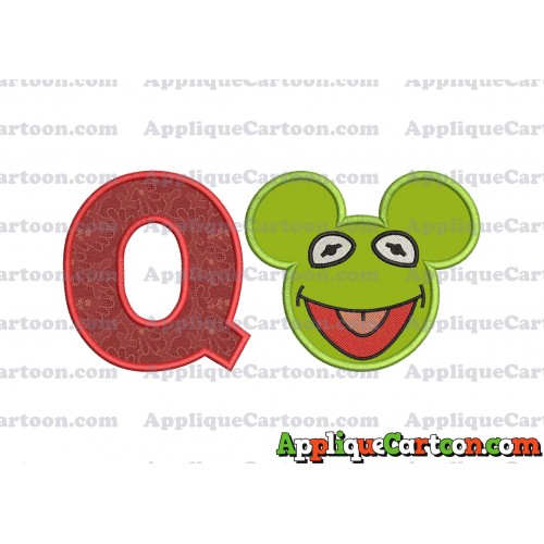 Kermit Sesame Street Ears Applique Embroidery Design With Alphabet Q