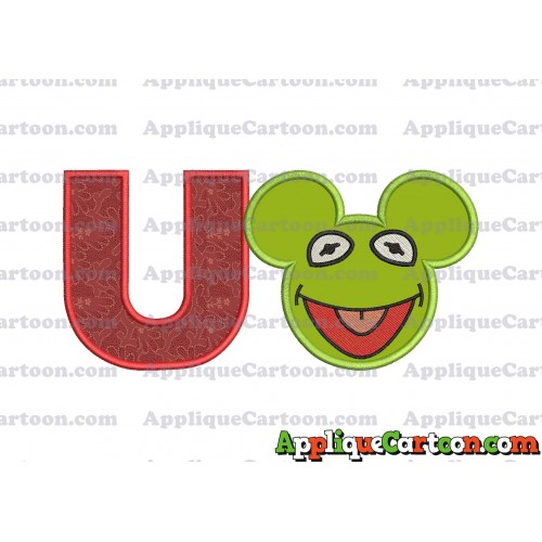 Kermit Sesame Street Ears Applique Embroidery Design With Alphabet U