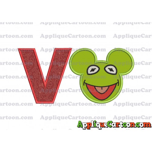 Kermit Sesame Street Ears Applique Embroidery Design With Alphabet V