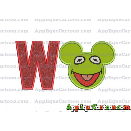 Kermit Sesame Street Ears Applique Embroidery Design With Alphabet W