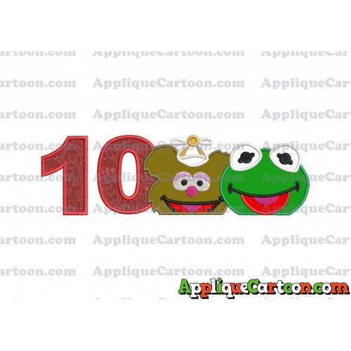 Kermit and Fozzie Muppet Baby Heads 01 Applique Embroidery Design Birthday Number 10