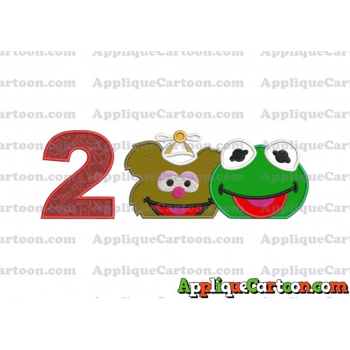 Kermit and Fozzie Muppet Baby Heads 01 Applique Embroidery Design Birthday Number 2