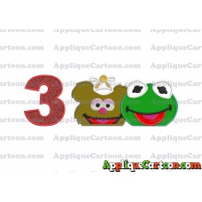 Kermit and Fozzie Muppet Baby Heads 01 Applique Embroidery Design Birthday Number 3