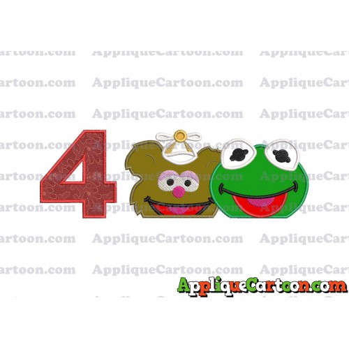 Kermit and Fozzie Muppet Baby Heads 01 Applique Embroidery Design Birthday Number 4