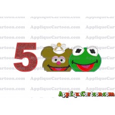 Kermit and Fozzie Muppet Baby Heads 01 Applique Embroidery Design Birthday Number 5