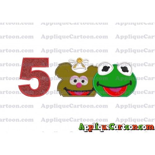 Kermit and Fozzie Muppet Baby Heads 01 Applique Embroidery Design Birthday Number 5