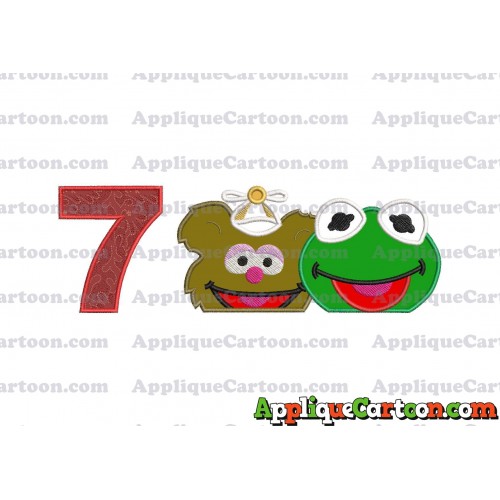 Kermit and Fozzie Muppet Baby Heads 01 Applique Embroidery Design Birthday Number 7