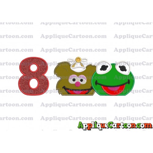 Kermit and Fozzie Muppet Baby Heads 01 Applique Embroidery Design Birthday Number 8