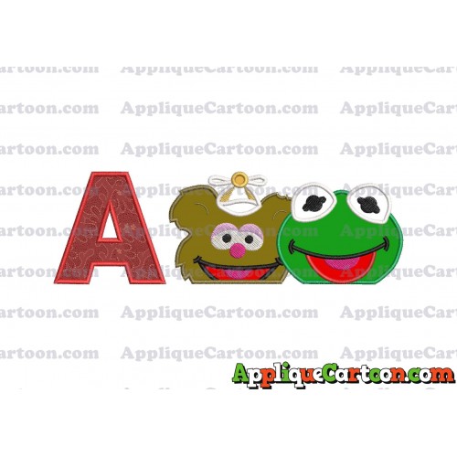 Kermit and Fozzie Muppet Baby Heads 01 Applique Embroidery Design With Alphabet A