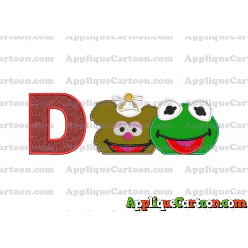 Kermit and Fozzie Muppet Baby Heads 01 Applique Embroidery Design With Alphabet D