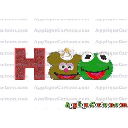 Kermit and Fozzie Muppet Baby Heads 01 Applique Embroidery Design With Alphabet H