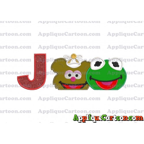 Kermit and Fozzie Muppet Baby Heads 01 Applique Embroidery Design With Alphabet J