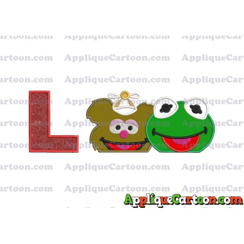 Kermit and Fozzie Muppet Baby Heads 01 Applique Embroidery Design With Alphabet L