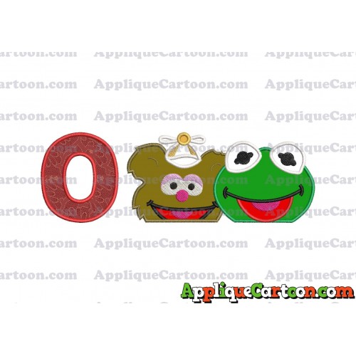 Kermit and Fozzie Muppet Baby Heads 01 Applique Embroidery Design With Alphabet O