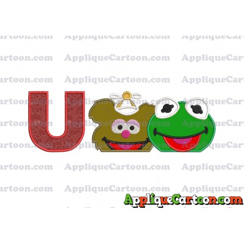 Kermit and Fozzie Muppet Baby Heads 01 Applique Embroidery Design With Alphabet U