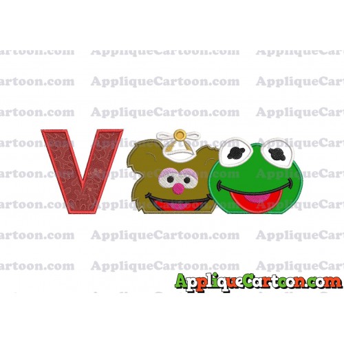 Kermit and Fozzie Muppet Baby Heads 01 Applique Embroidery Design With Alphabet V