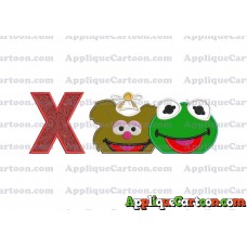 Kermit and Fozzie Muppet Baby Heads 01 Applique Embroidery Design With Alphabet X