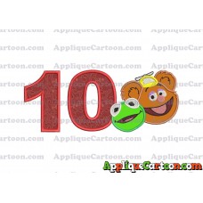 Kermit and Fozzie Muppet Baby Heads 02 Applique Embroidery Design Birthday Number 10