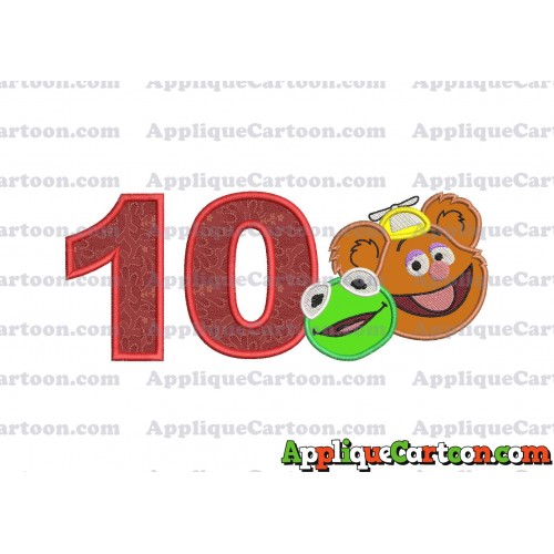 Kermit and Fozzie Muppet Baby Heads 02 Applique Embroidery Design Birthday Number 10