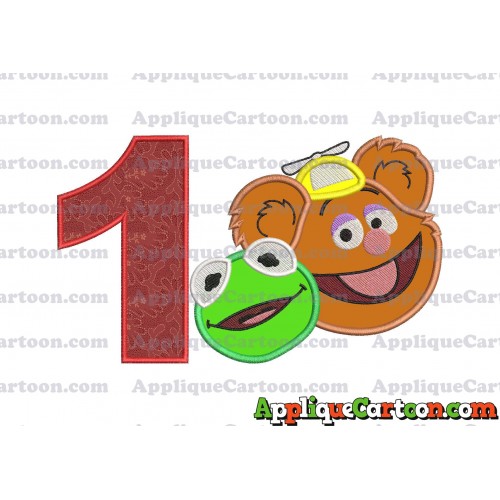 Kermit and Fozzie Muppet Baby Heads 02 Applique Embroidery Design Birthday Number 1