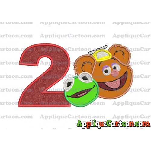 Kermit and Fozzie Muppet Baby Heads 02 Applique Embroidery Design Birthday Number 2