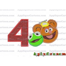 Kermit and Fozzie Muppet Baby Heads 02 Applique Embroidery Design Birthday Number 4