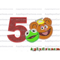 Kermit and Fozzie Muppet Baby Heads 02 Applique Embroidery Design Birthday Number 5