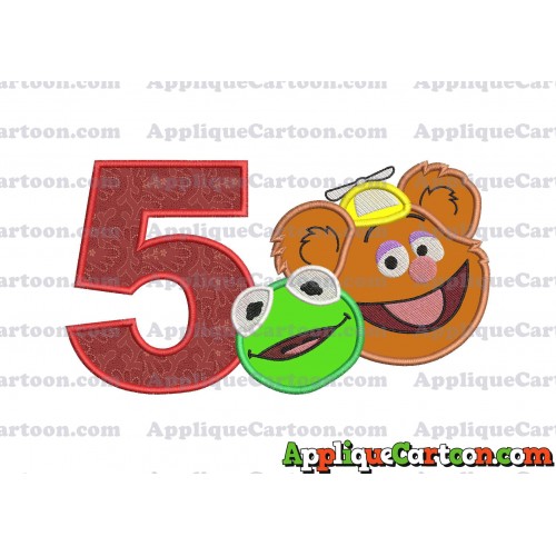 Kermit and Fozzie Muppet Baby Heads 02 Applique Embroidery Design Birthday Number 5