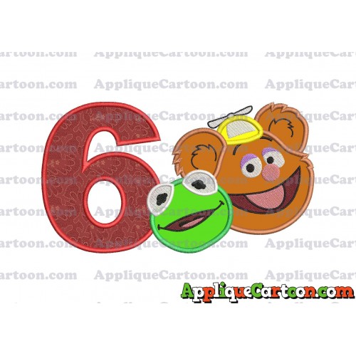 Kermit and Fozzie Muppet Baby Heads 02 Applique Embroidery Design Birthday Number 6