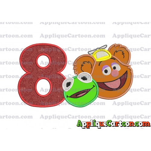 Kermit and Fozzie Muppet Baby Heads 02 Applique Embroidery Design Birthday Number 8