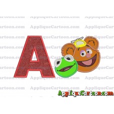 Kermit and Fozzie Muppet Baby Heads 02 Applique Embroidery Design With Alphabet A