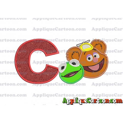 Kermit and Fozzie Muppet Baby Heads 02 Applique Embroidery Design With Alphabet C
