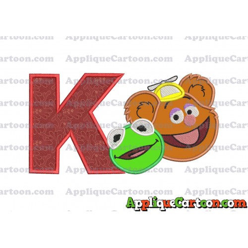 Kermit and Fozzie Muppet Baby Heads 02 Applique Embroidery Design With Alphabet K