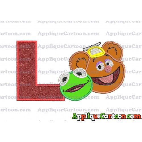 Kermit and Fozzie Muppet Baby Heads 02 Applique Embroidery Design With Alphabet L