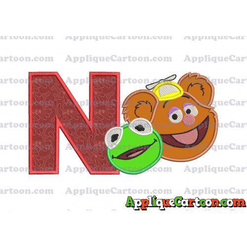 Kermit and Fozzie Muppet Baby Heads 02 Applique Embroidery Design With Alphabet N