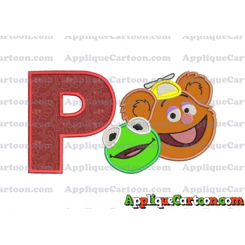 Kermit and Fozzie Muppet Baby Heads 02 Applique Embroidery Design With Alphabet P