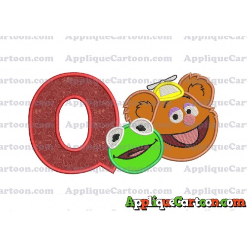 Kermit and Fozzie Muppet Baby Heads 02 Applique Embroidery Design With Alphabet Q