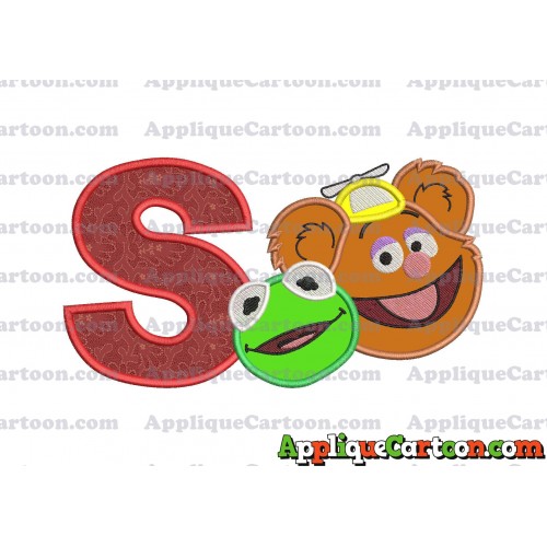 Kermit and Fozzie Muppet Baby Heads 02 Applique Embroidery Design With Alphabet S