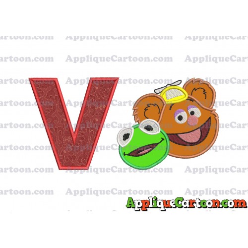 Kermit and Fozzie Muppet Baby Heads 02 Applique Embroidery Design With Alphabet V