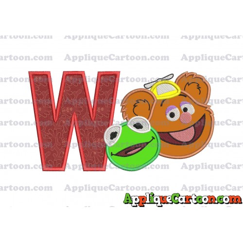 Kermit and Fozzie Muppet Baby Heads 02 Applique Embroidery Design With Alphabet W