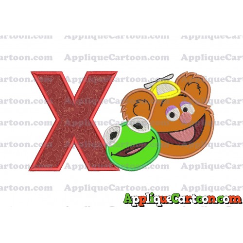 Kermit and Fozzie Muppet Baby Heads 02 Applique Embroidery Design With Alphabet X